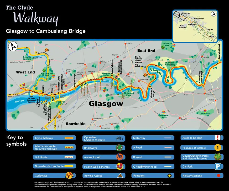 Clyde Walkway Map - Glasgow to Cambuslang Bridge