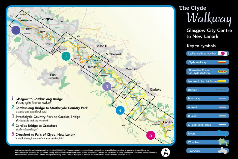 Clyde Walkway Map - Glasgow City Centre to New Lanark